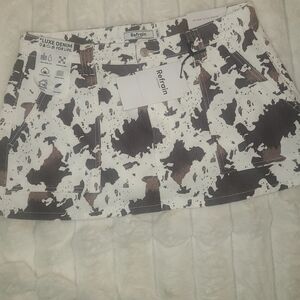Women's Cow Print Mini Skirt - Black and Brown